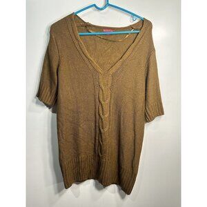 merona womens brown short sleeve knit sweater shirt size large